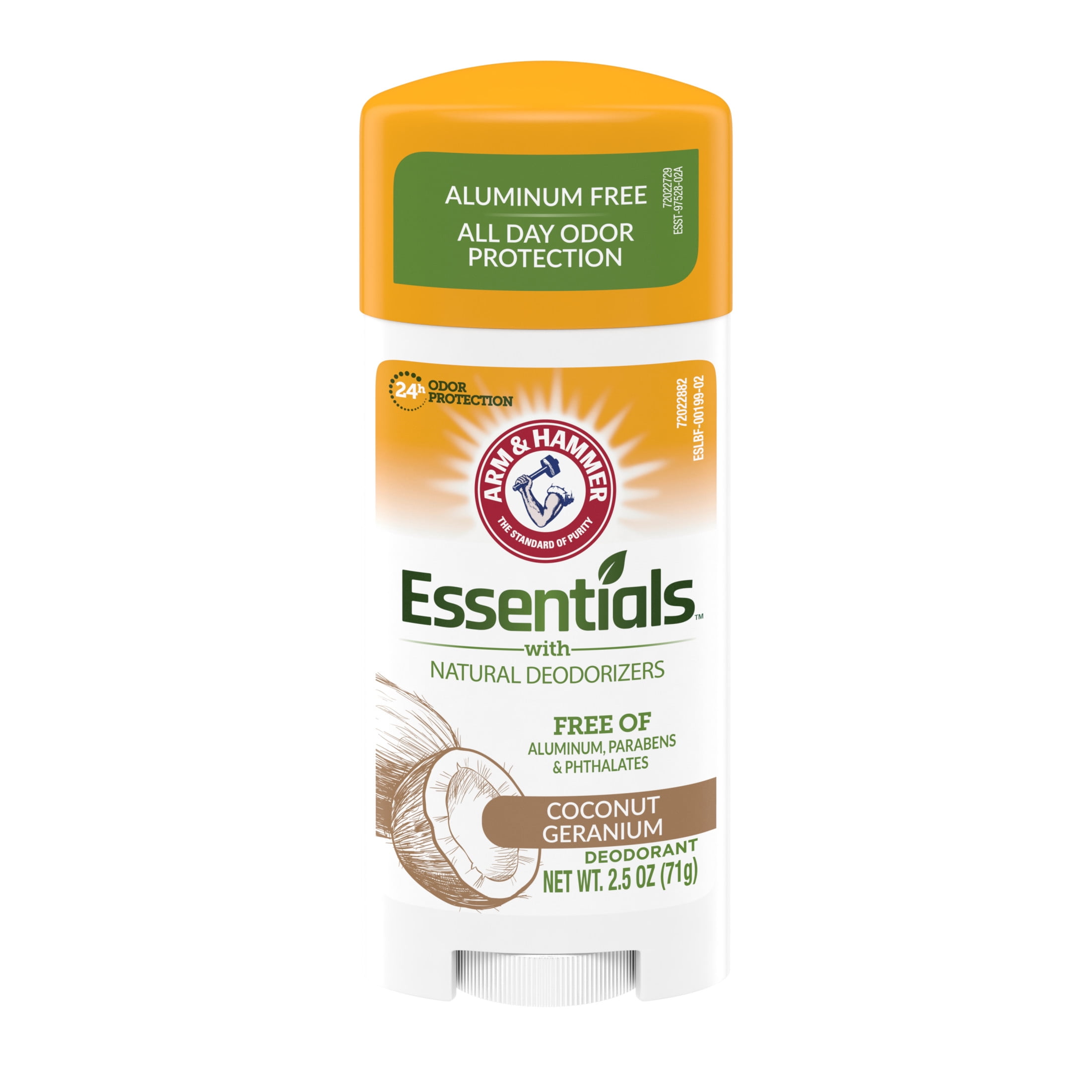 ARM \u0026 HAMMER Essentials Deodorant, with Natural Deodorizers, Coconut Geranium, 2.5 OZ