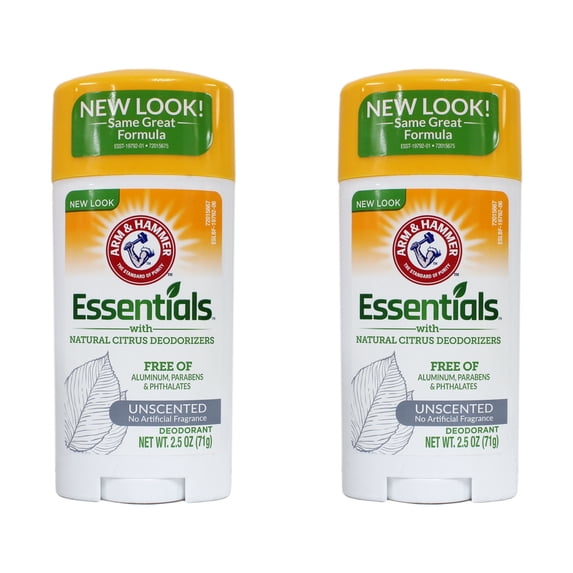 ARM & HAMMER Essentials Solid Deodorant, Unscented 2.5 oz 2 Pack