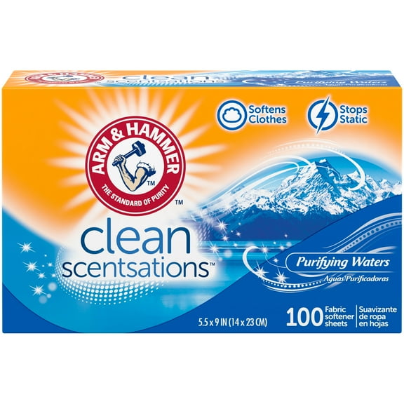 ARM & HAMMER Fabric Softener Sheets, 100 sheets, Purifying Waters