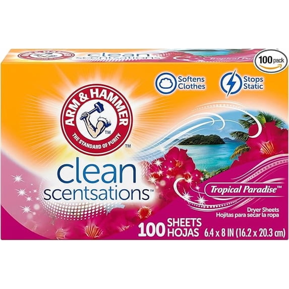 ARM & HAMMER Fabric Softener Sheets, Tropical Paradise, 100 ct (New Pack)