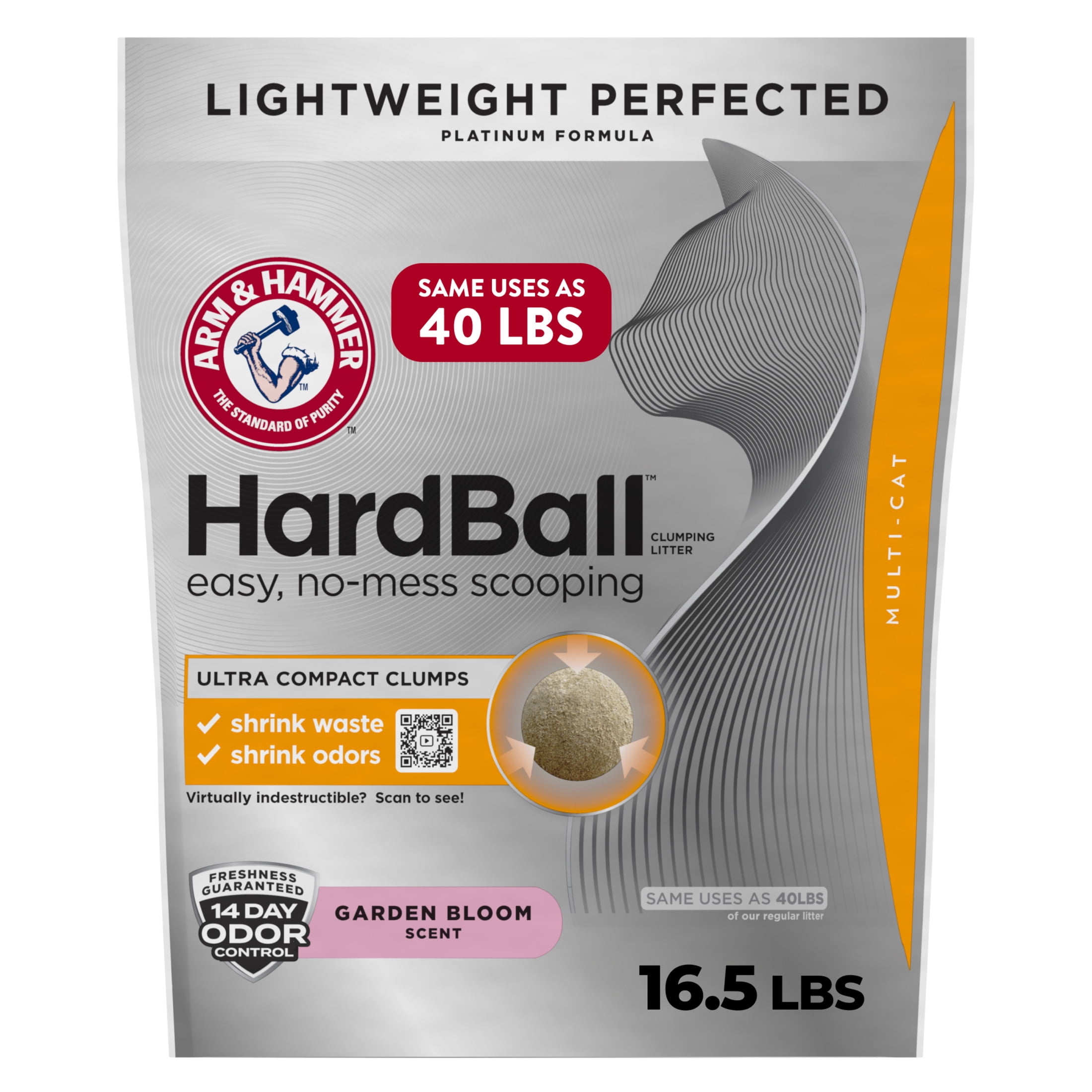 ARM & HAMMER HardBall Lightweight 5-in-1 Clumping Cat Litter, Garden Bloom Scent, 16.5 lbs