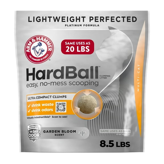 ARM & HAMMER Hardball Clumping Cat Litter, Lightweight Platinum, Multi-Cat, Garden Bloom, 8.5 lb