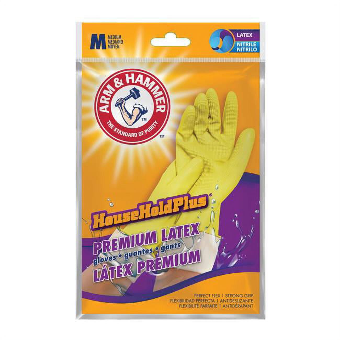 ARM & HAMMER HouseHold Plus Latex & Nitrile Cleaning Gloves - Yellow - Medium - Pack of 2