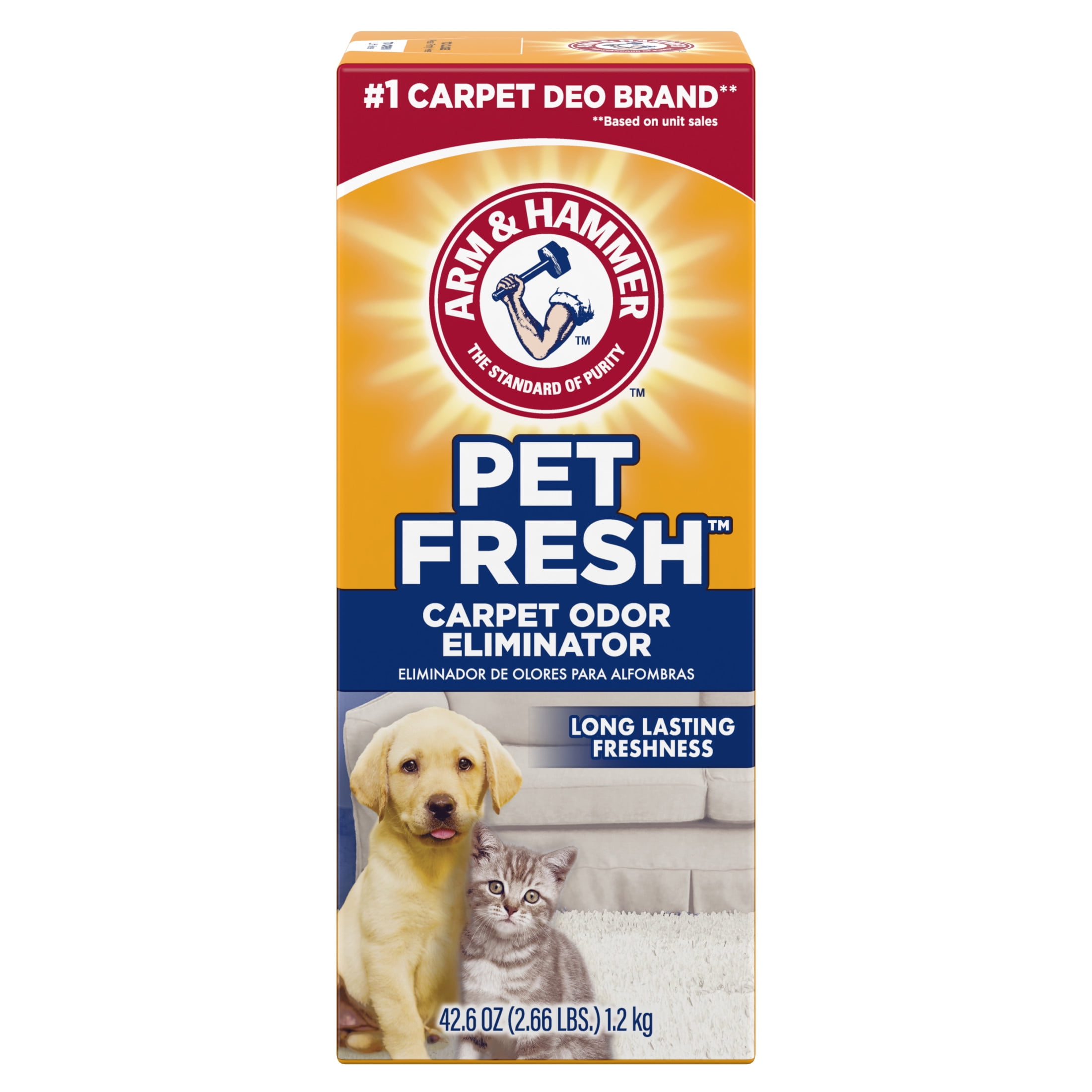 ARM & HAMMER Pet Fresh Carpet Odor Eliminator, for Homes with Dogs and Cats, Fresh Scent, 42.6 oz