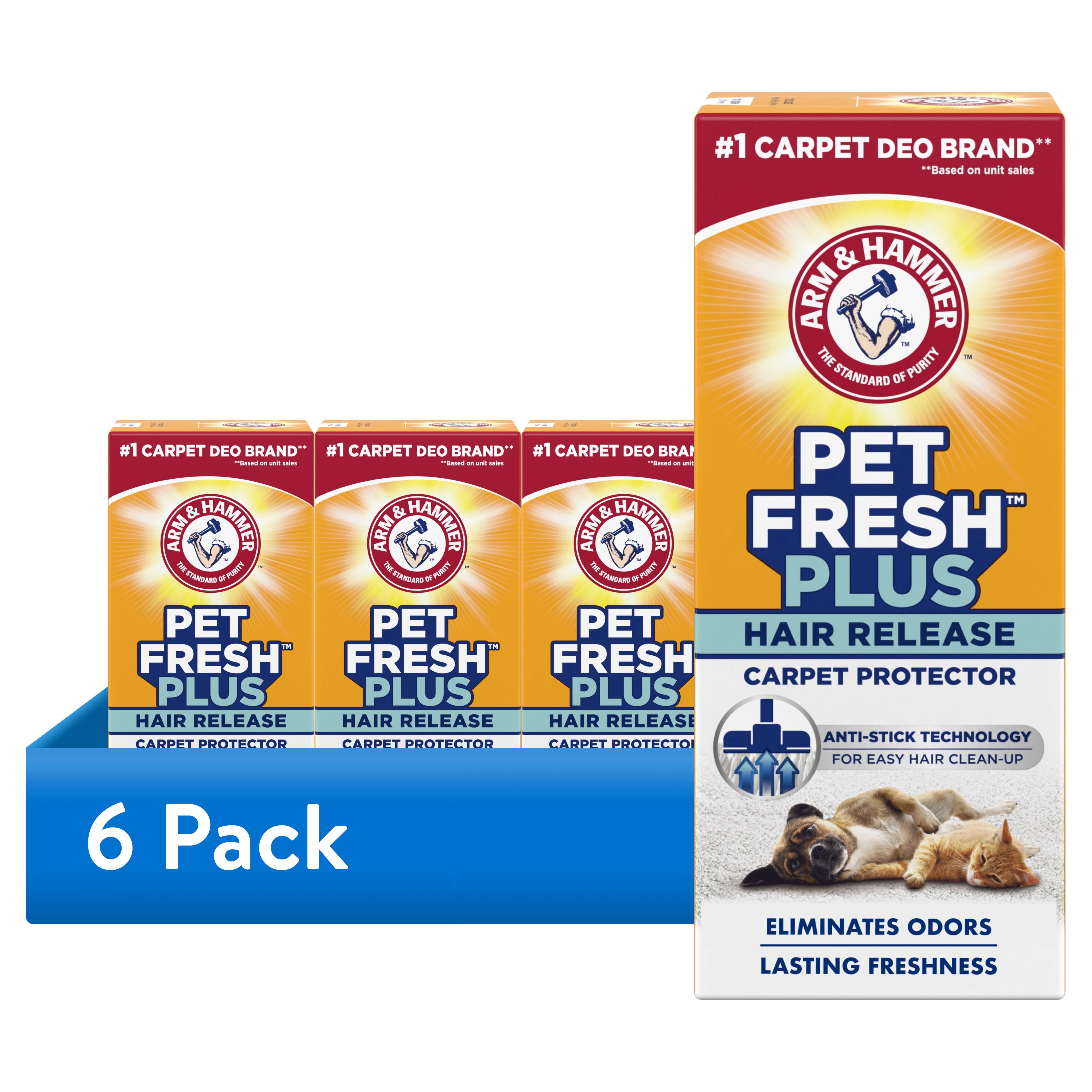 (6 pack) ARM & HAMMER Pet Fresh Plus Hair Release Carpet Protector, Odor Eliminating Carpet Powder, 42.6 oz