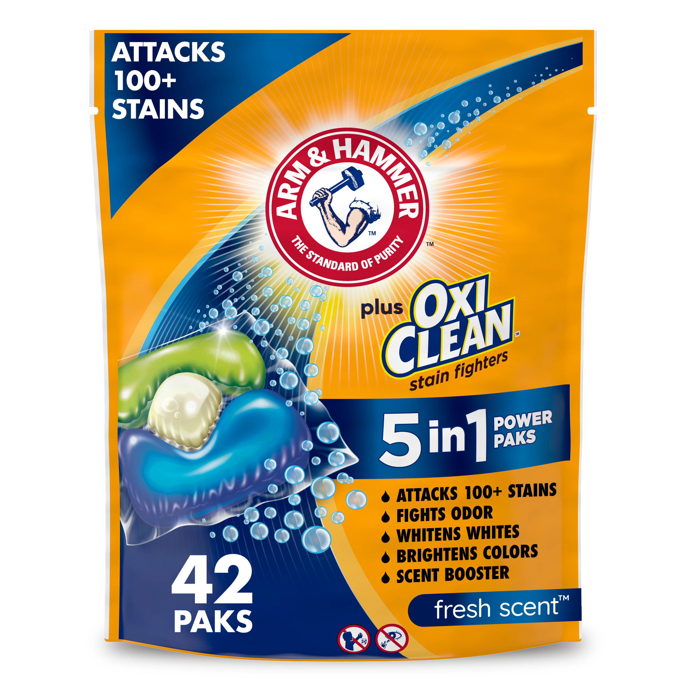 ARM & HAMMER Plus OxiClean 5-in-1 Laundry Detergent Power Paks, 42 Count - image 1 of 15