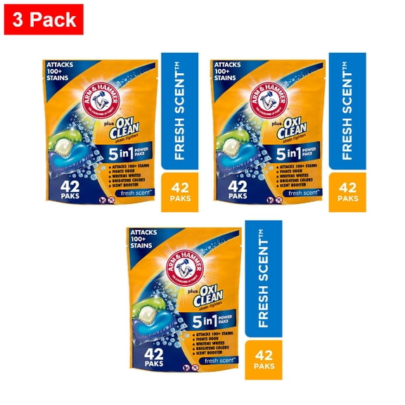 ARM & HAMMER Plus OxiClean Fresh Scent Laundry Detergent 5-in-1 Power Paks 42 ct - 3 Pack