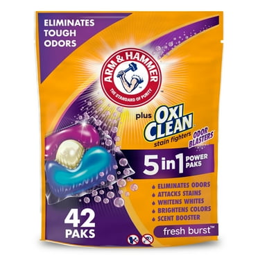 ARM & HAMMER Plus OxiClean Odor Blasters 5-in-1 Laundry Detergent Power Paks, Fresh Burst, 42 Ct