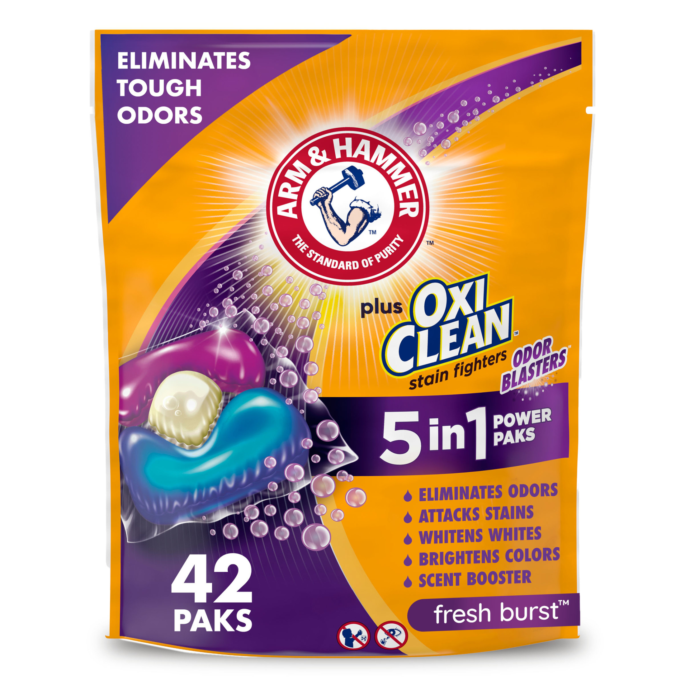 ARM & HAMMER Plus OxiClean Odor Blasters 5-in-1 Laundry Detergent Power Paks, Fresh Burst, 42 Ct - image 1 of 17