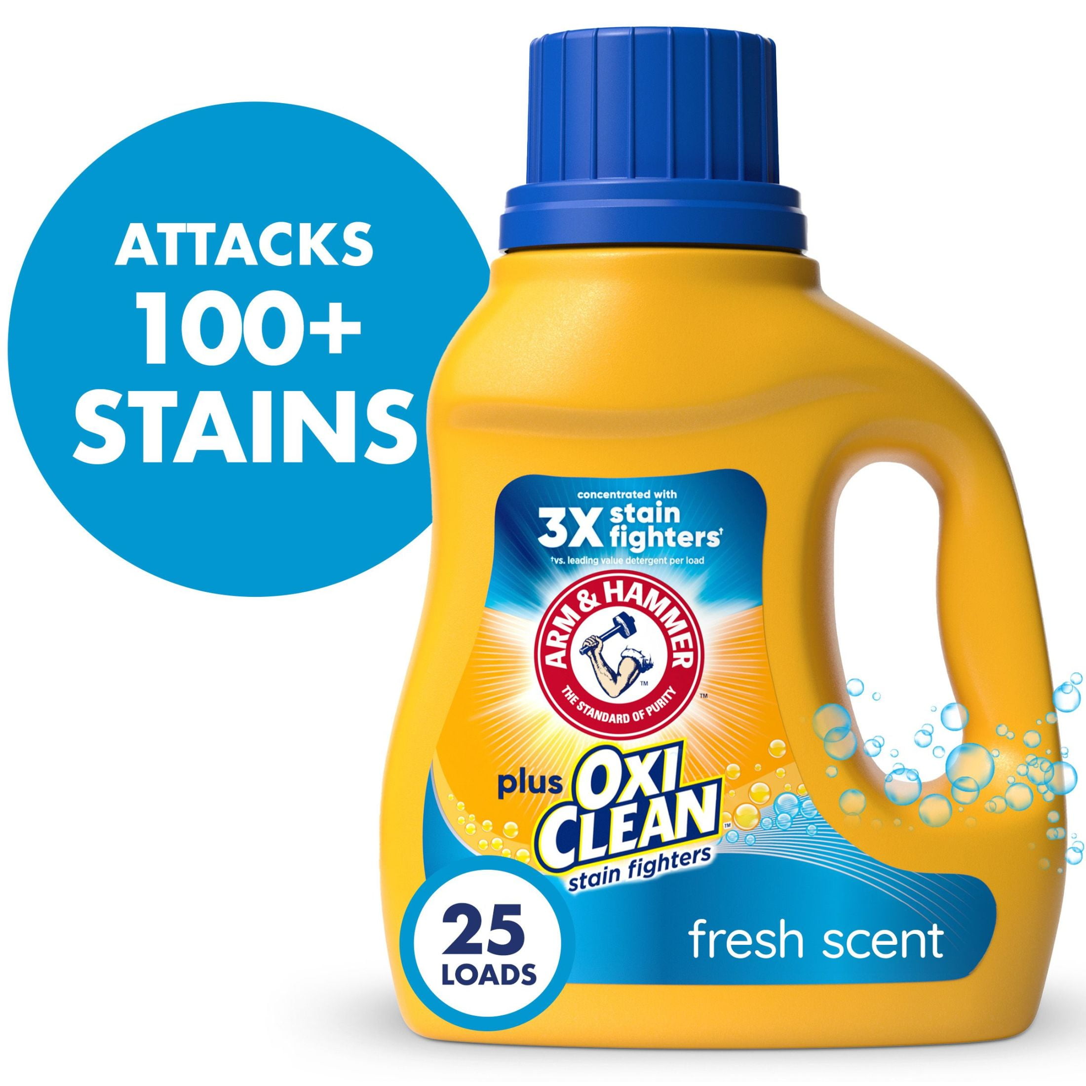 ARM & HAMMER Plus OxiClean Stain Fighter Liquid Laundry Detergent, Fresh Scent, 32.5 fl oz, 25 Loads