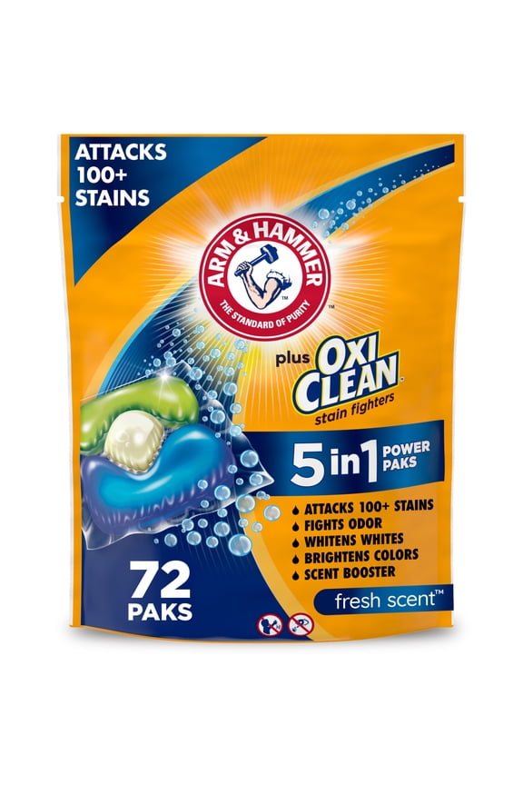 Plus OxiClean Stain Fighters: 5-in-1 Laundry Detergent Power Paks, Fresh Scent, 72 Count
