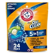ARM & HAMMER Plus OxiClean Stain Fighters: 5-in-1 Laundry Detergent Power Paks, Laundry Stain Remover, Attacks 100 Plus Stains, Fresh Scent, 24 Count