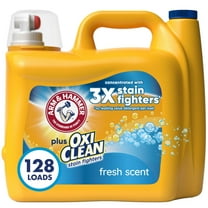 ARM & HAMMER Plus OxiClean Stain Fighters Liquid Laundry Detergent, Fresh Scent,  128 Loads