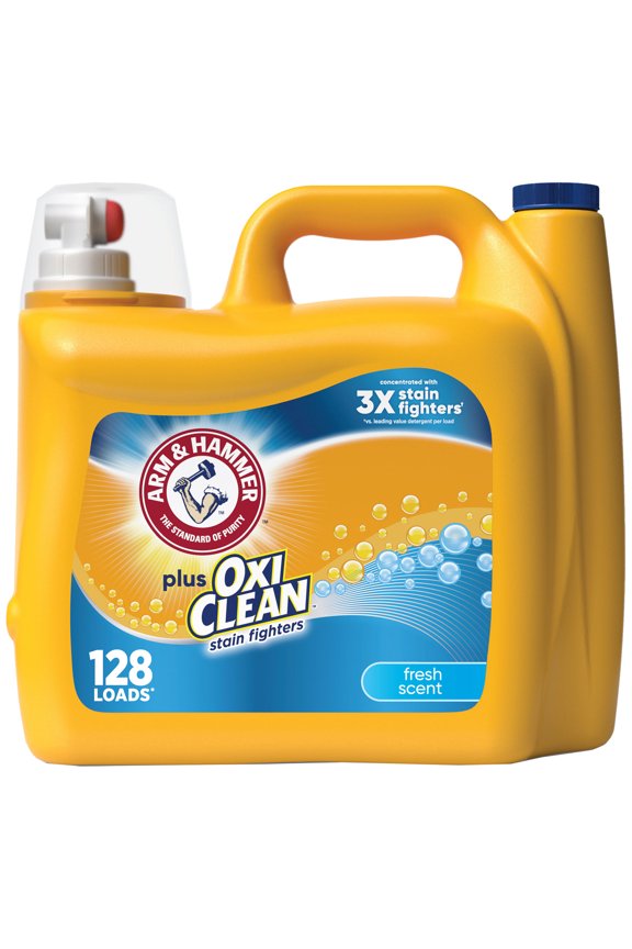 ARM & HAMMER Plus OxiClean Stain Fighters Liquid Laundry Detergent, Fresh Scent, 166.5 fl oz, 128 Loads
