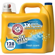 ARM & HAMMER Plus OxiClean Stain Fighters Liquid Laundry Detergent, Fresh Scent, 166.5 fl oz, 128 Loads