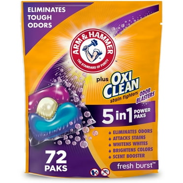 ARM & HAMMER Plus OxiClean With Odor Blasters Laundry Detergent, 5-IN-1 Power Paks, 72 Ct