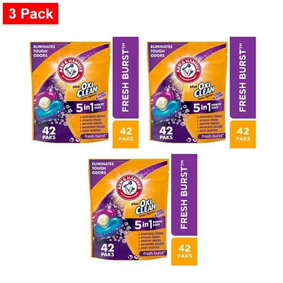 ARM & HAMMER Plus OxiClean with Odor Blasters Fresh Burst Laundry Detergent 5-in-1 Power Paks 42 ct - 3 Pack