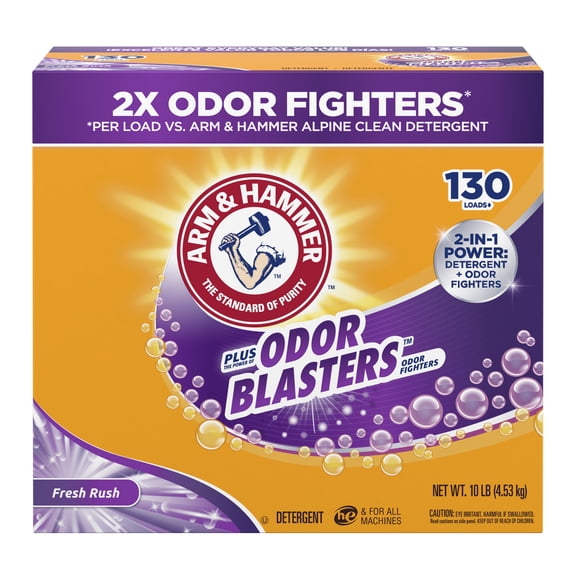 ARM & HAMMER Plus the Power of ODOR BLASTERS Odor Fighters 2-in-1 Laundry
Detergent Powder, Fresh Rush Scent, 10 lb