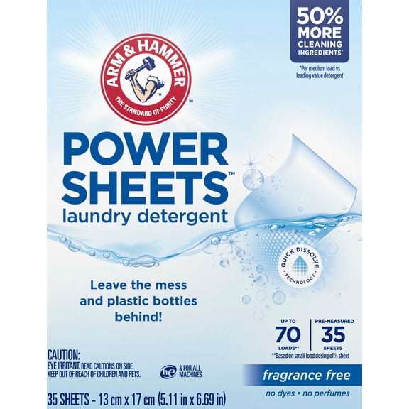 ARM & HAMMER Power Sheets Laundry Detergent, Fragrance Free 35 ct, up to 70 small loads