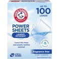 thumbnail image 1 of ARM & HAMMER Power Sheets Laundry Detergent, Fragrance Free, Dermatologist Tested Concentrated Laundry Detergent Sheets, 50 Count, up to 100 Small Loads, 1 of 3