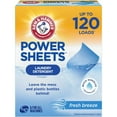 thumbnail image 1 of ARM & HAMMER Power Sheets Laundry Detergent, Fresh Breeze 60 ct, up to 120 small loads (2 Pack), 1 of 1