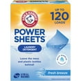thumbnail image 1 of ARM & HAMMER Power Sheets Laundry Detergent, Fresh Breeze, 60 Count, Up to 120 Small Loads, 1 of 14
