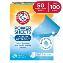 ARM & HAMMER Power Sheets Laundry Detergent Sheets, Fresh Linen, 50 Count, up to 100 Loads