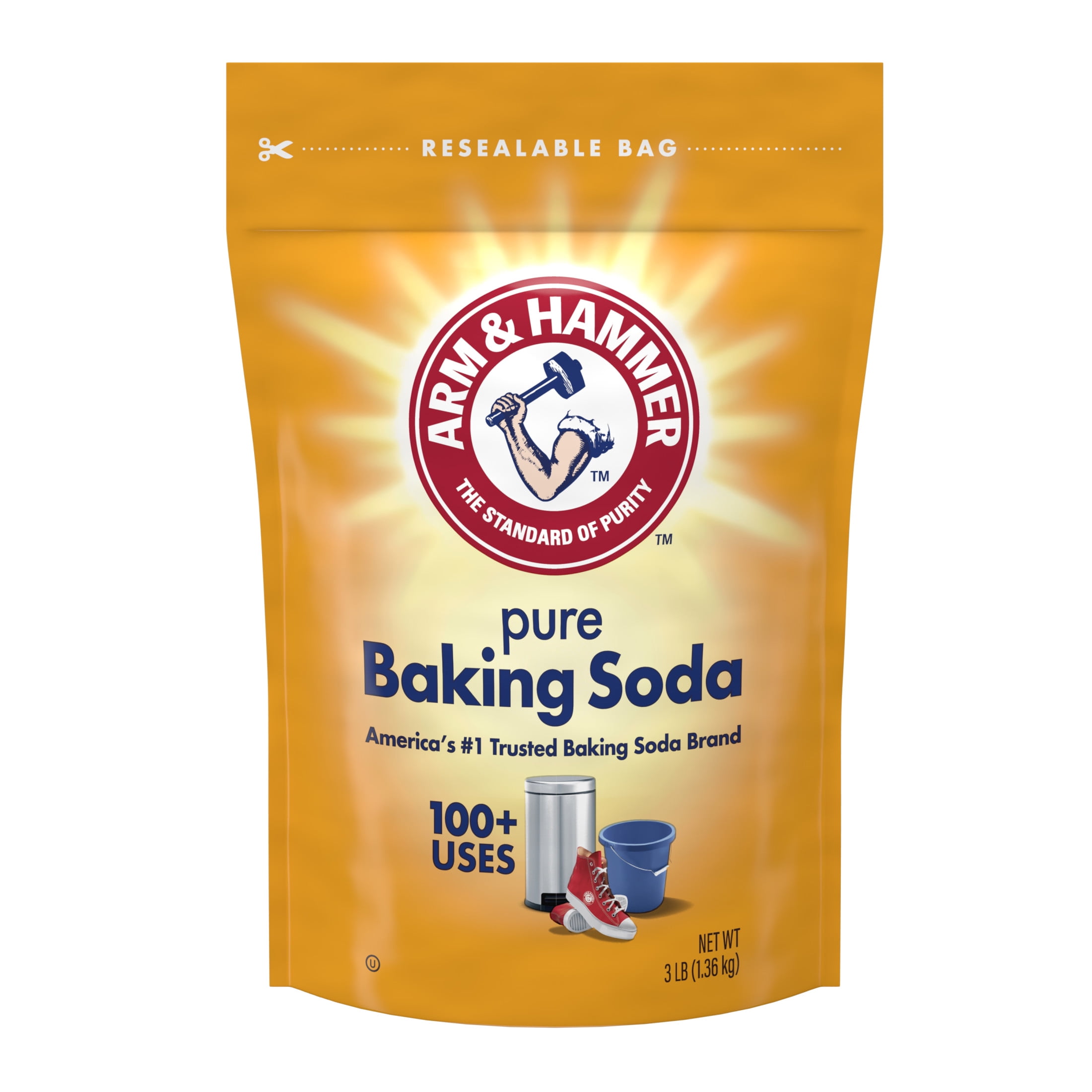 ARM & HAMMER Pure Baking Soda, For Baking, Cleaning & Deodorizing, 3 lb Resealable Bag