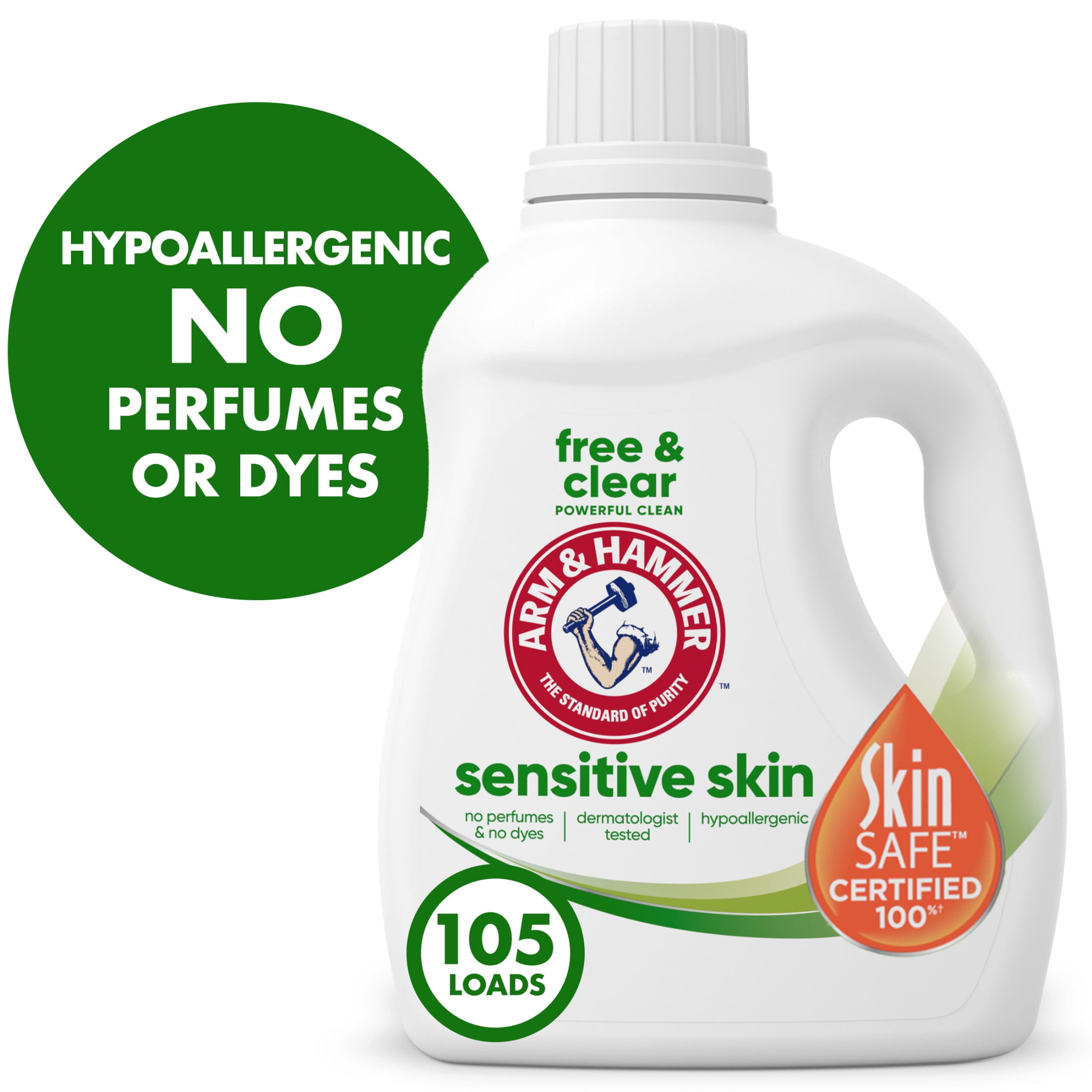 ARM & HAMMER Sensitive Skin Free & Clear Liquid Laundry Detergent Soap, 105 fl oz, 105 Loads