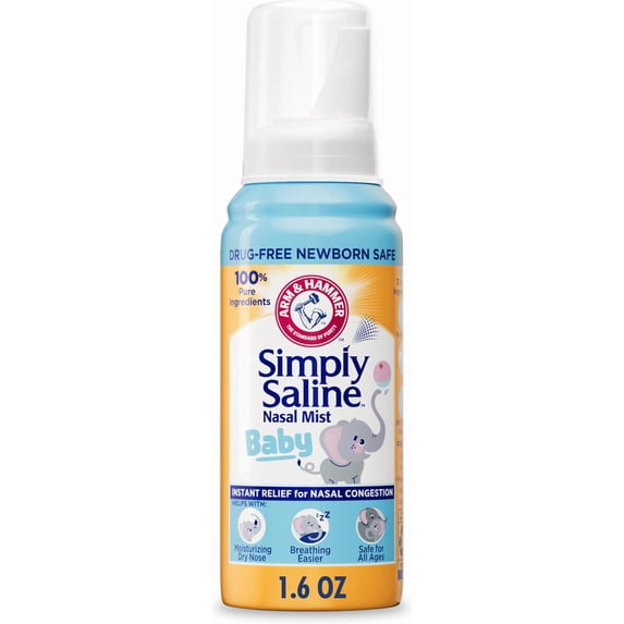 ARM & HAMMER Simply Saline Baby Nasal Mist Saline Spray, 1.6 oz (New Pack)