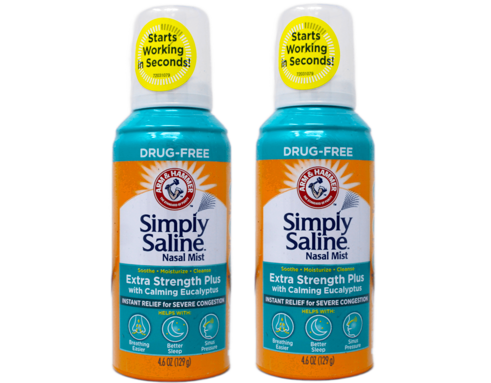 ARM & HAMMER Simply Saline Extra Strength Plus Eucalyptus Nasal Mist for Severe Congestion, Drug-Free Saline Spray, 4.6 oz Pack of 2