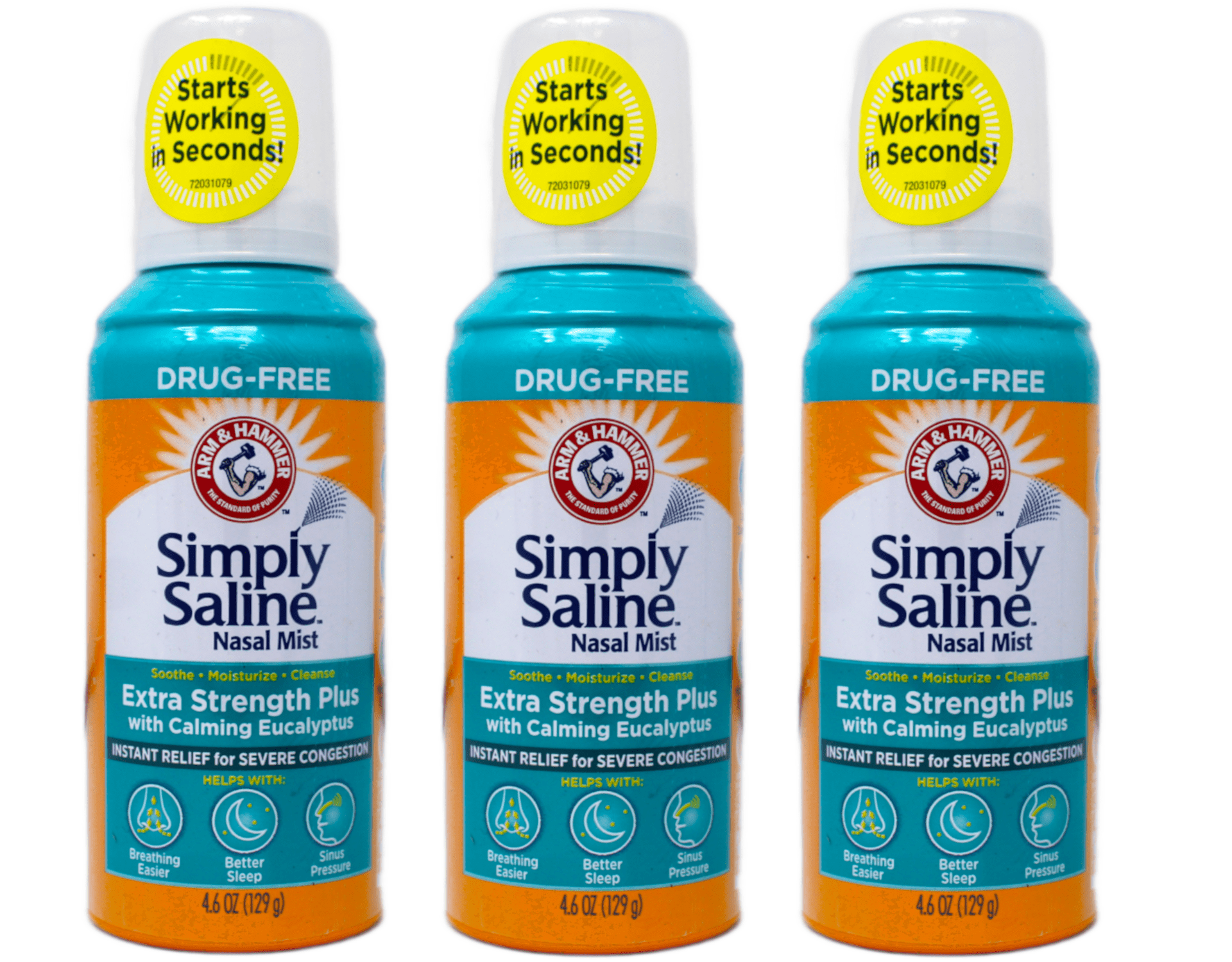 ARM & HAMMER Simply Saline Extra Strength Plus Eucalyptus Nasal Mist for Severe Congestion, Drug-Free Saline Spray, 4.6 oz Pack of 3