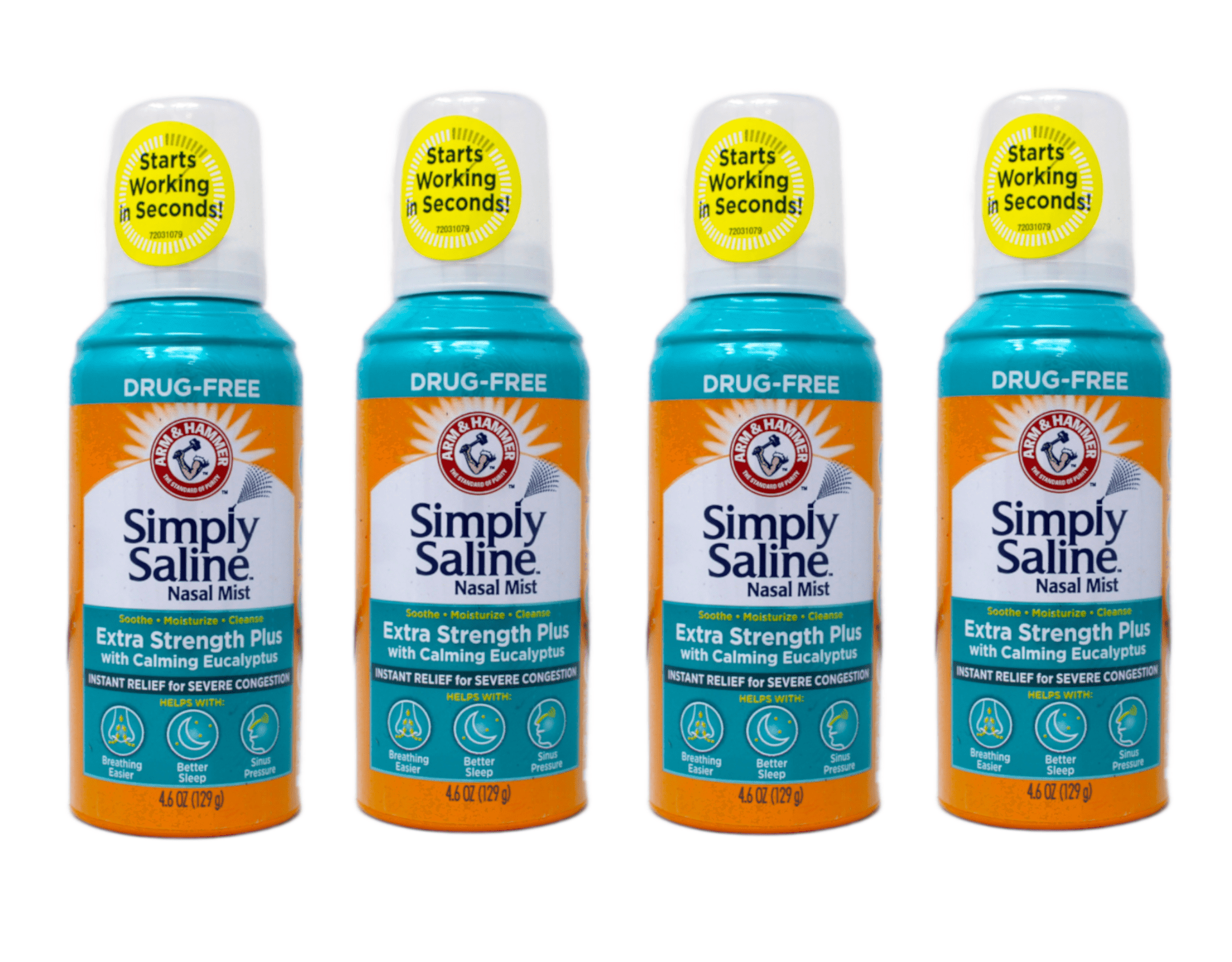 ARM & HAMMER Simply Saline Extra Strength Plus Eucalyptus Nasal Mist for Severe Congestion, Drug-Free Saline Spray, 4.6 oz Pack of 4