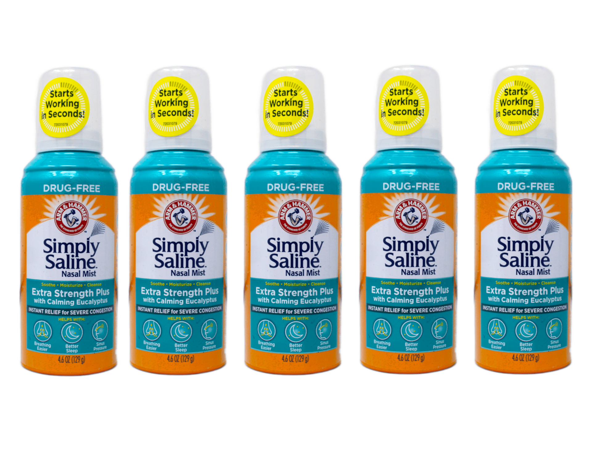 ARM & HAMMER Simply Saline Extra Strength Plus Eucalyptus Nasal Mist for Severe Congestion, Drug-Free Saline Spray, 4.6 oz Pack of 5