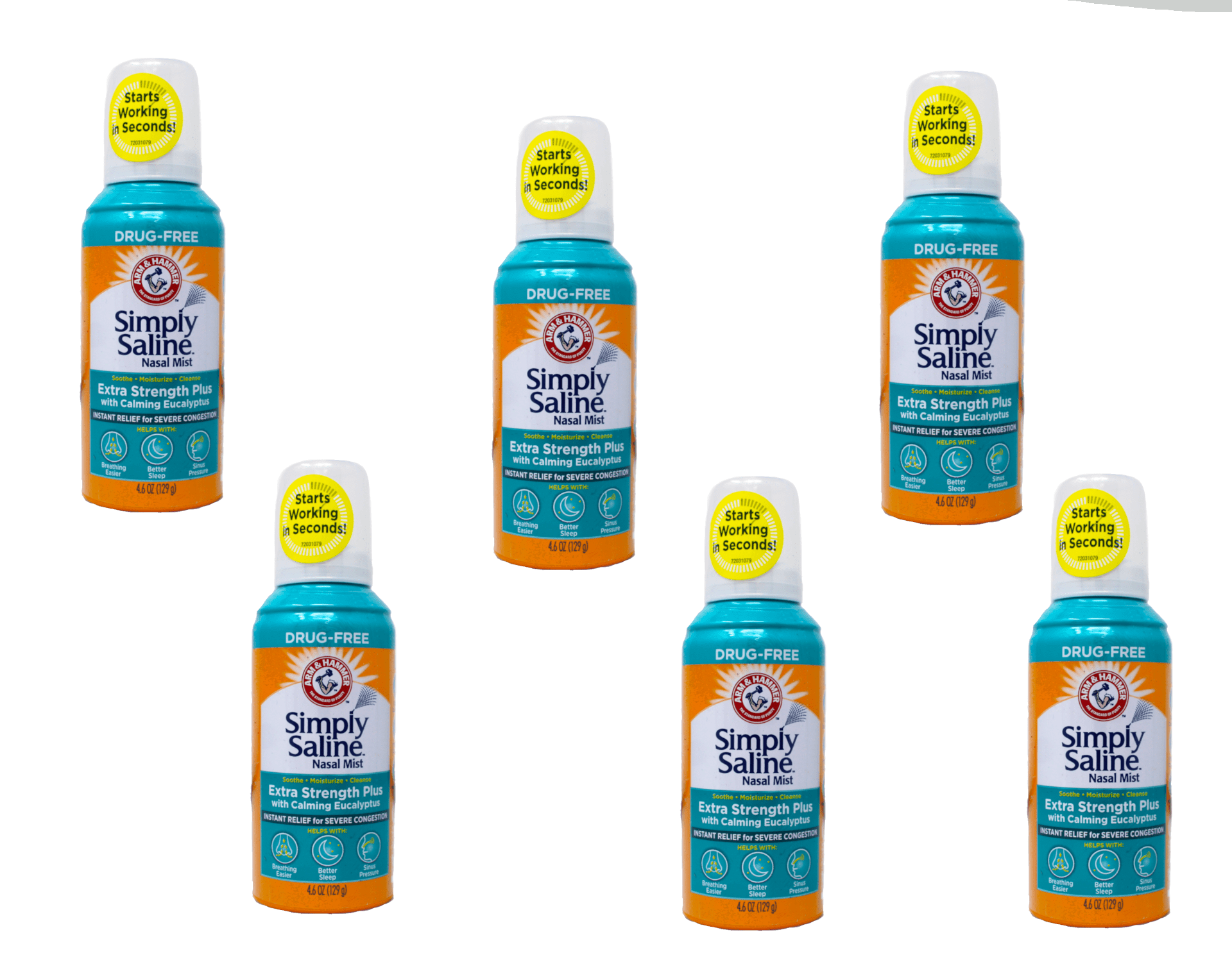 ARM & HAMMER Simply Saline Extra Strength Plus Eucalyptus Nasal Mist for Severe Congestion, Drug-Free Saline Spray, 4.6 oz Pack of 6