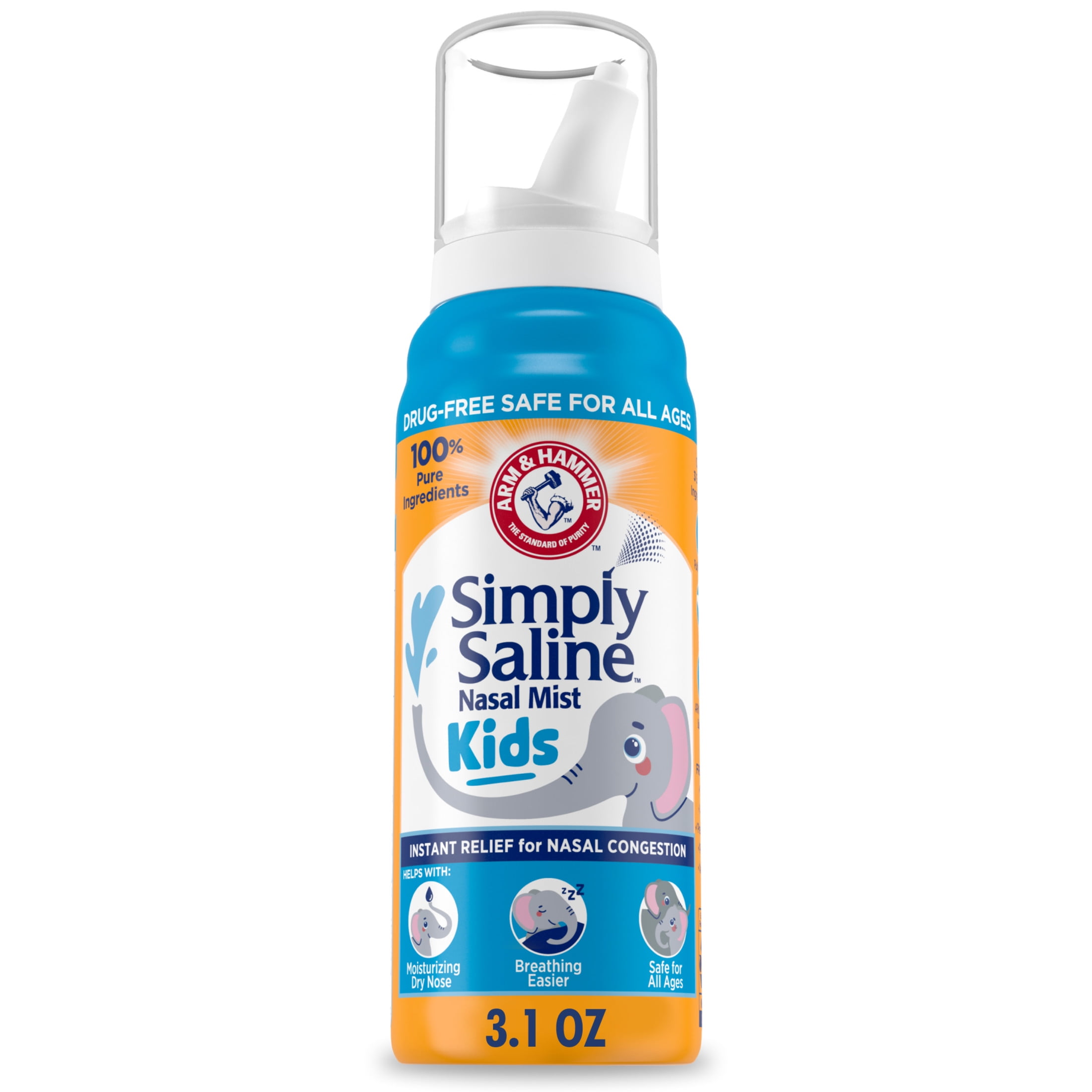 ARM & HAMMER Simply Saline Kids Drug-Free Mist for Nasal Congestion, 3.1 oz