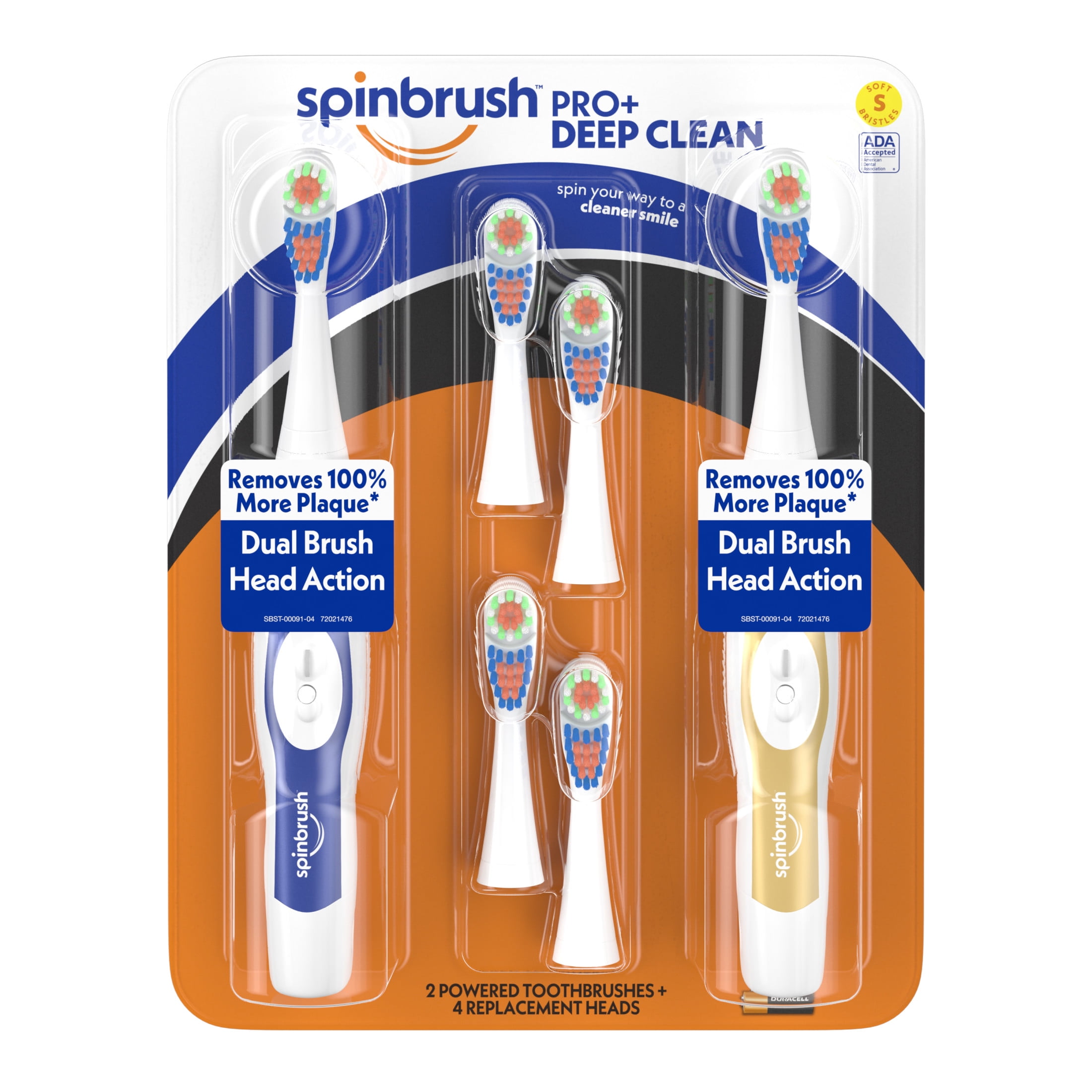 ARM & HAMMER Spinbrush PRO Clean Soft Family Pack- 2 Brushes Plus 4 Refill Heads- Battery Powered Toothbrush Multi-Pack- Soft Bristles
