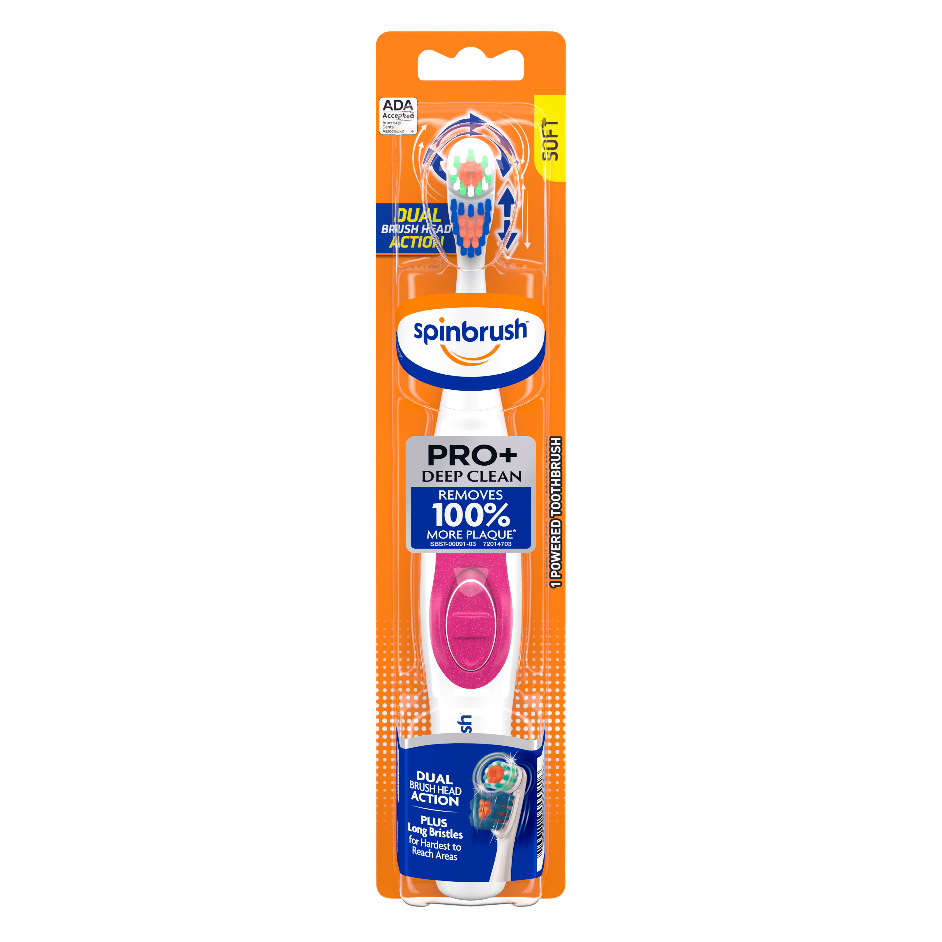 ARM & HAMMER Spinbrush PRO+ Deep Clean Battery-Operated Toothbrush – Spinbrush Battery Powered Toothbrush Removes 100% More Plaque- Soft Bristles -Batteries Included - image 1 of 13