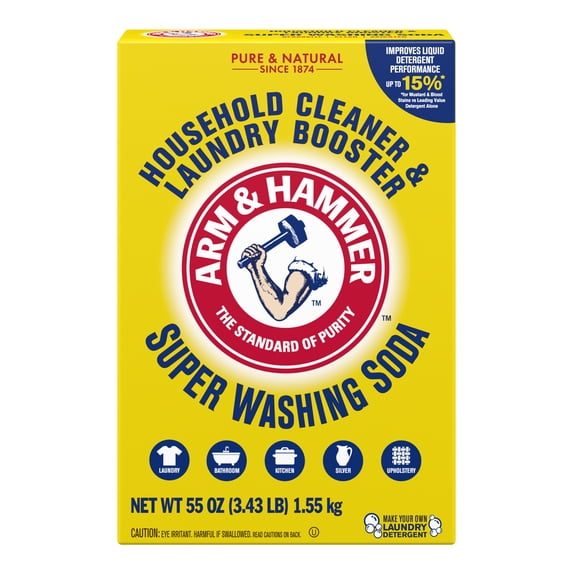 ARM & HAMMER Super Washing Soda Powder Laundry Detergent Booster & Household Cleaner, 55 oz