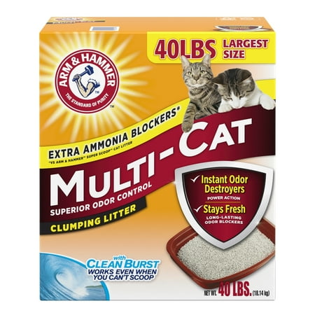 ARM & HAMMER Superior Odor Control Cat Litter, Multi-Cat Clumping Litter, Clean Burst Scent, 40 lb