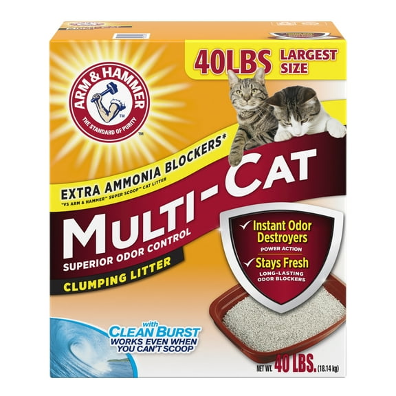 ARM & HAMMER Superior Odor Control Cat Litter, Multi-Cat Clumping Litter, Clean Burst Scent, 40 lb