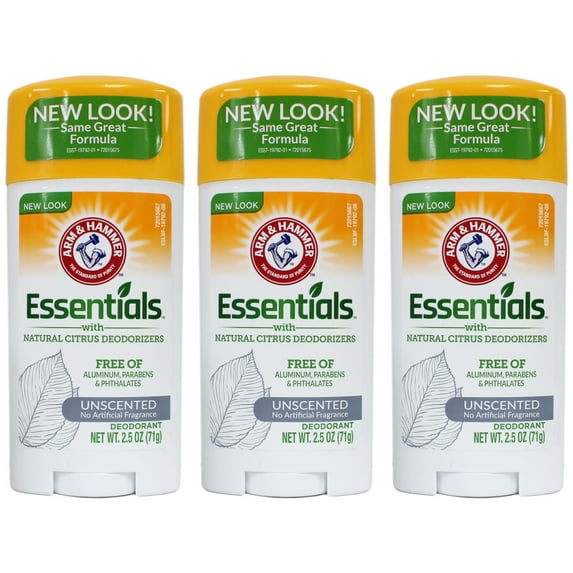 ARM & Hammer Essentials Solid Deodorant Unscented, 2.5 Oz (Pack of 3)