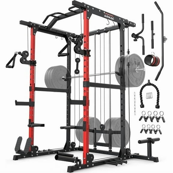 Upgo 1500lbs Squat Pulley Power Cage with Adjustable Cable Crossover System and Dip Exercise Accessories for Home Gym