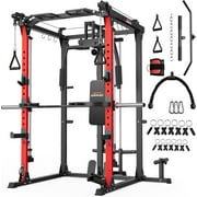UPGO Smit Machine, 2000LBS Dual Pulley Functional Power Cage, Squat Rack with Cable Crossover System, Home Gym Trainer, Pull-Up Bar, Spotter Arms, Home Gym Equipment