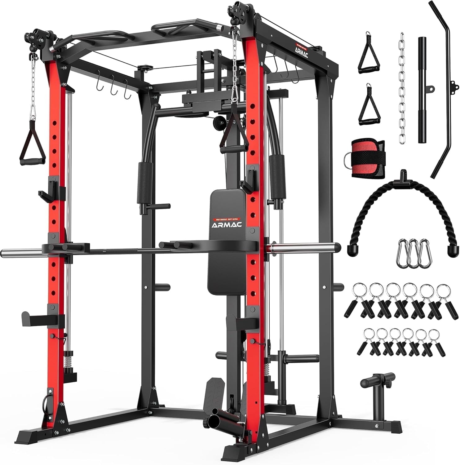 Gym Equ UPGO Smit Machine, 2000LBS Dual Pulley Functional Power Cage, Squat ...