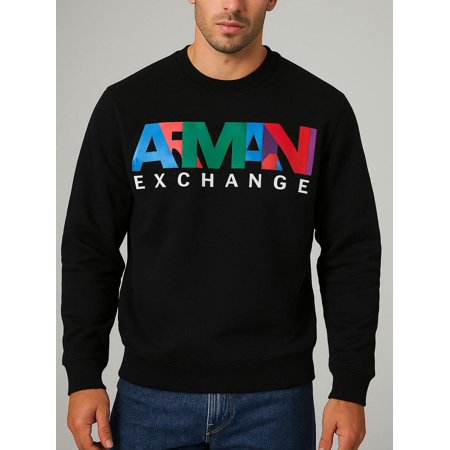 ARMAN EXCHANGE Logo Crewneck Sweatshirt. Black.