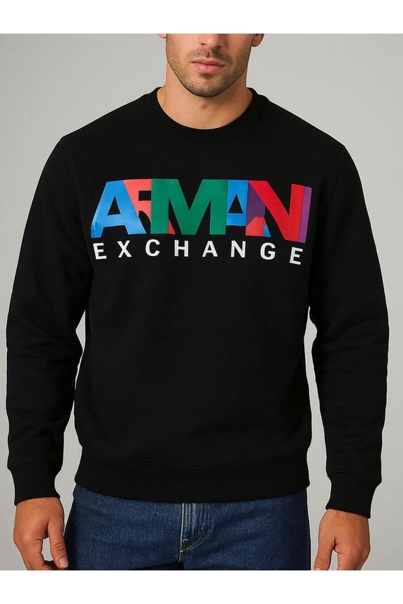 ARMAN EXCHANGE Logo Crewneck Sweatshirt. Black.