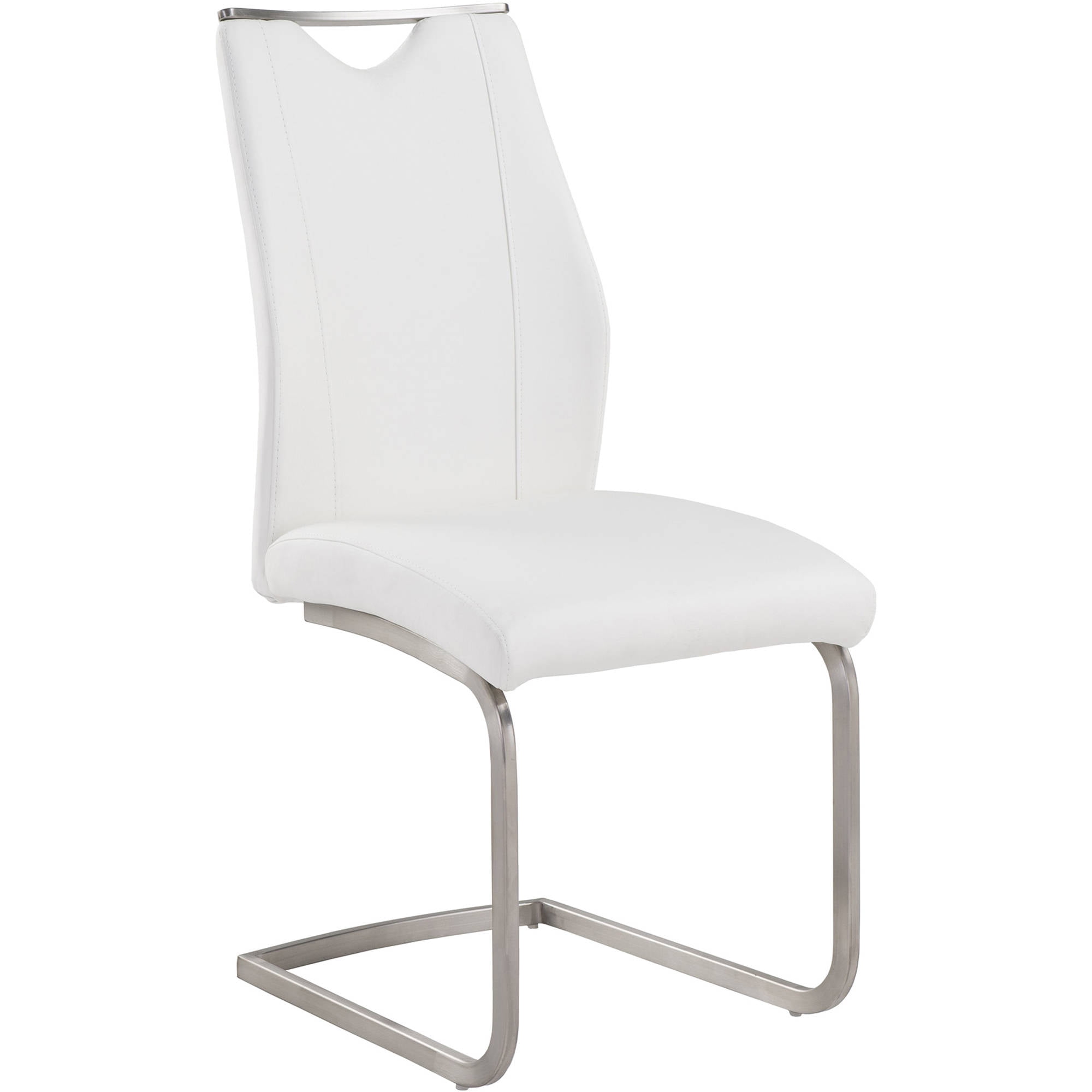 Sleek White Faux Leather & Stainless Steel Side Chair