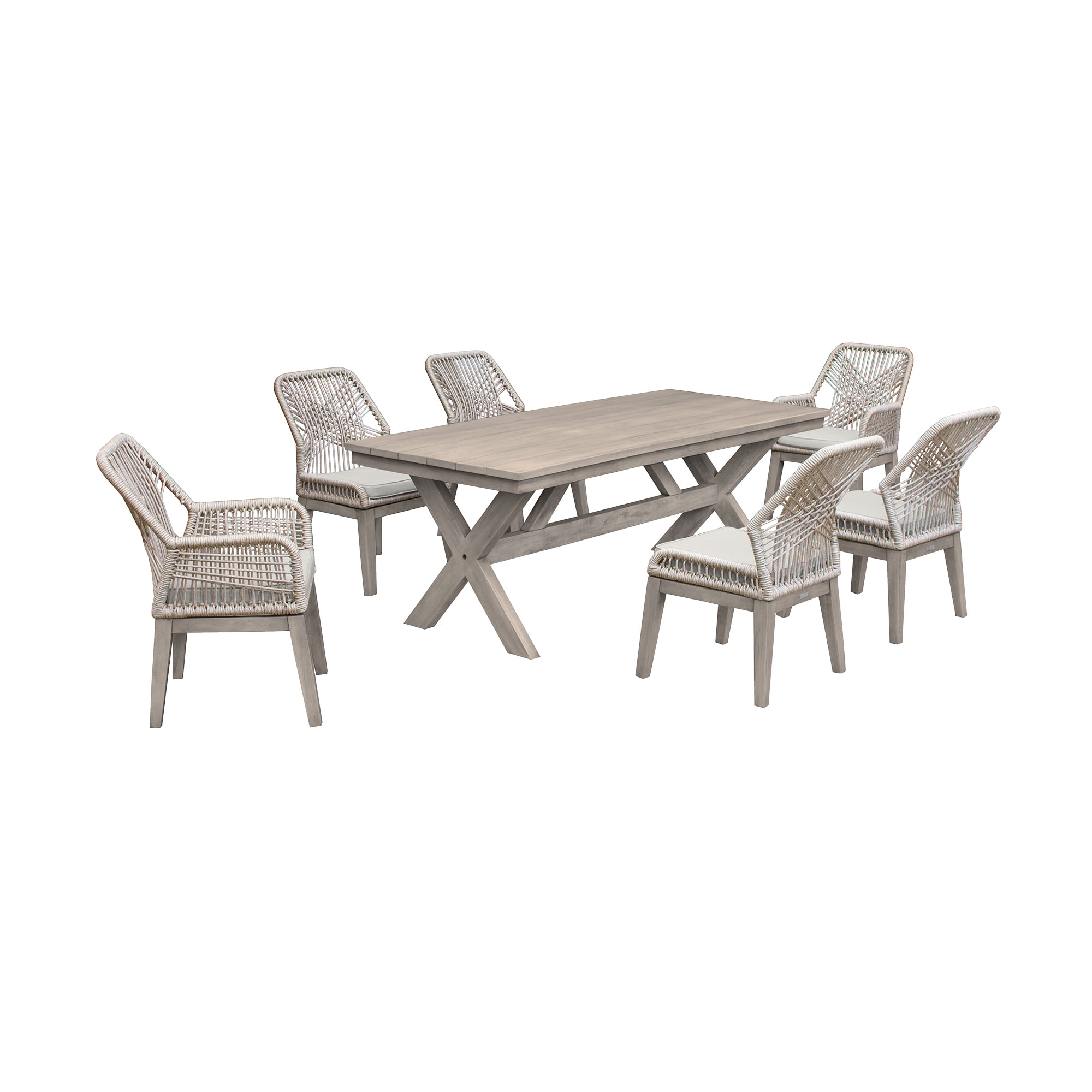 ARMEN LIVING Costa Outdoor Dining Set Grey Acacia Wood & Rope