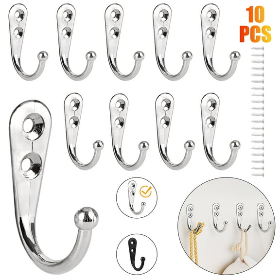 ARMODORRA 10PCS Wall Mounted Hook Robe Hooks Single Coat hooks & 20 Pieces Screws Set for Bathroom, Bedroom, Laundry Room, Cloakroom